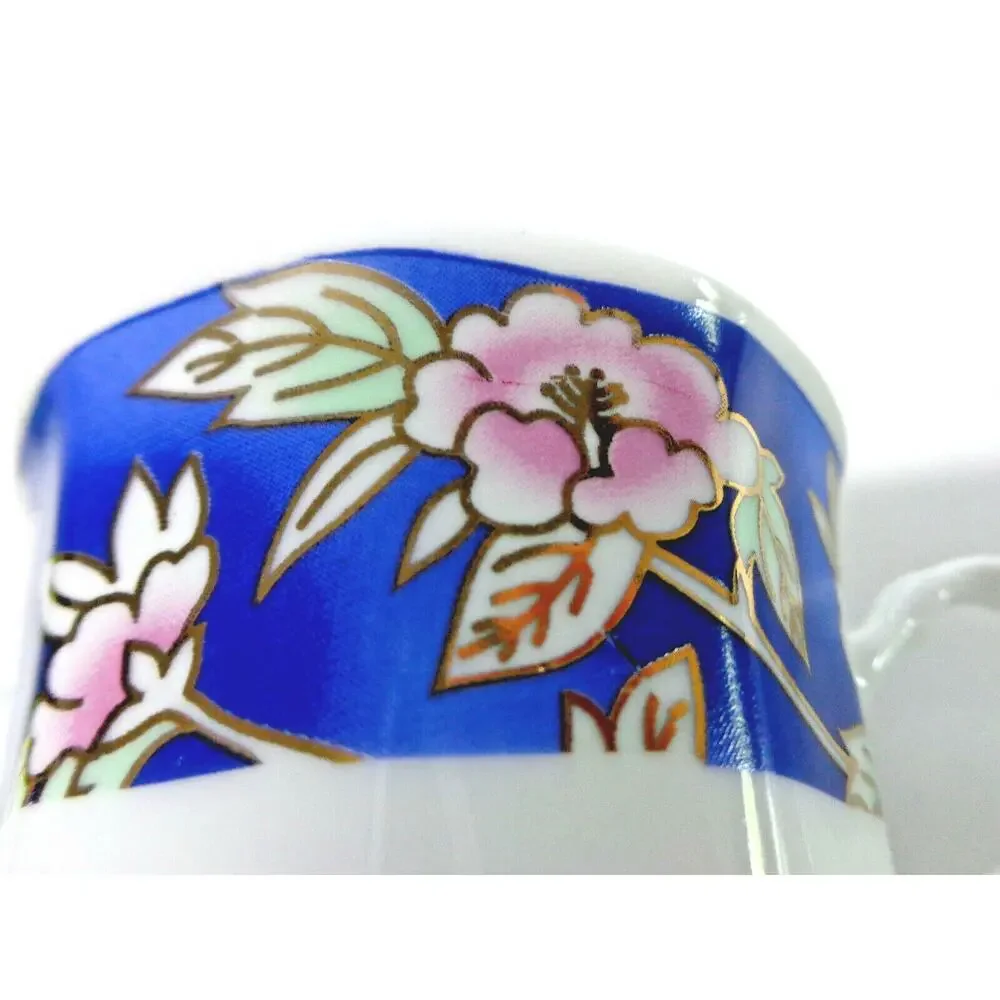 Demitasse Espresso Tea Cup Saucer Set 6oz Blue White Pink Gold Floral TR Vtg
